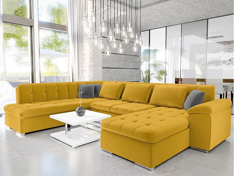 Sofá rinconero Comfivo 114, Amarillo, Función de descanso, Almacenaje, 348x205x76cm