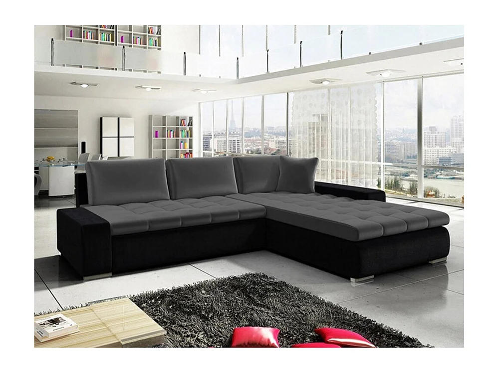 Canapé d'angle Comfivo 147, Noir, Fonction de couchage, Boîte de literie, 302x213x80cm