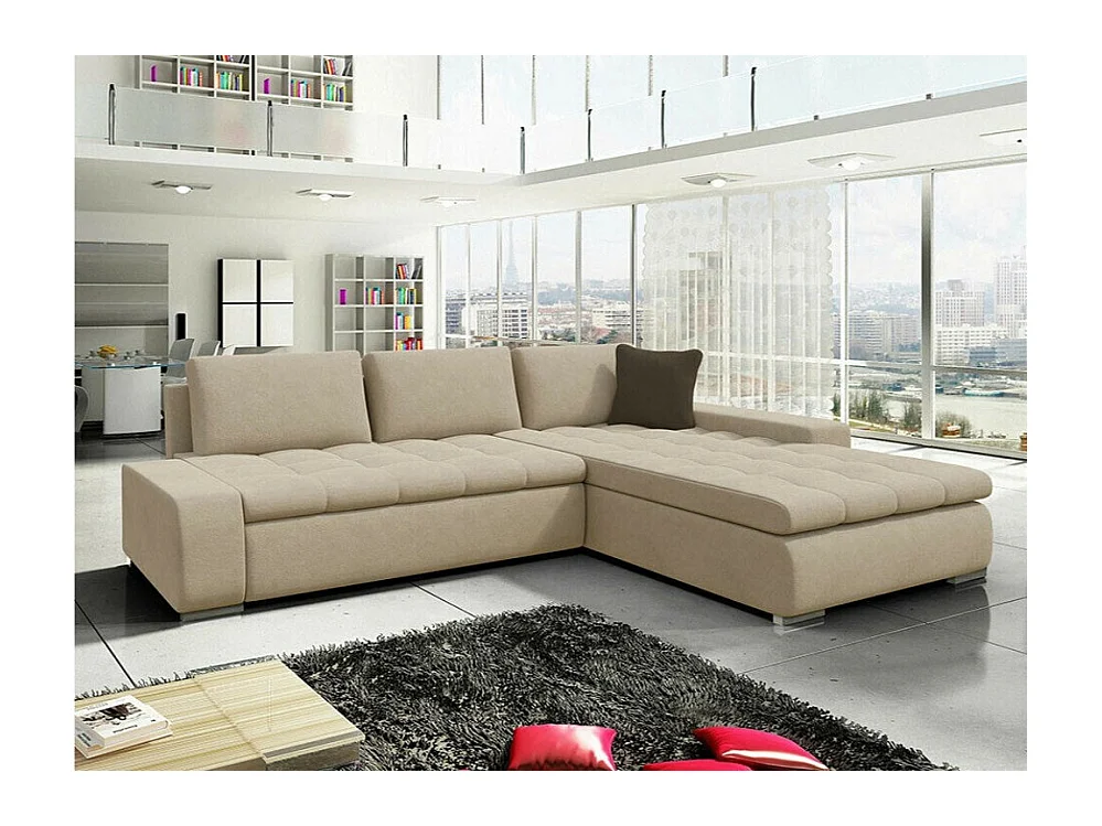 Canapé d'angle Comfivo 147, Brun clair, Fonction de couchage, Boîte de literie, 302x213cm