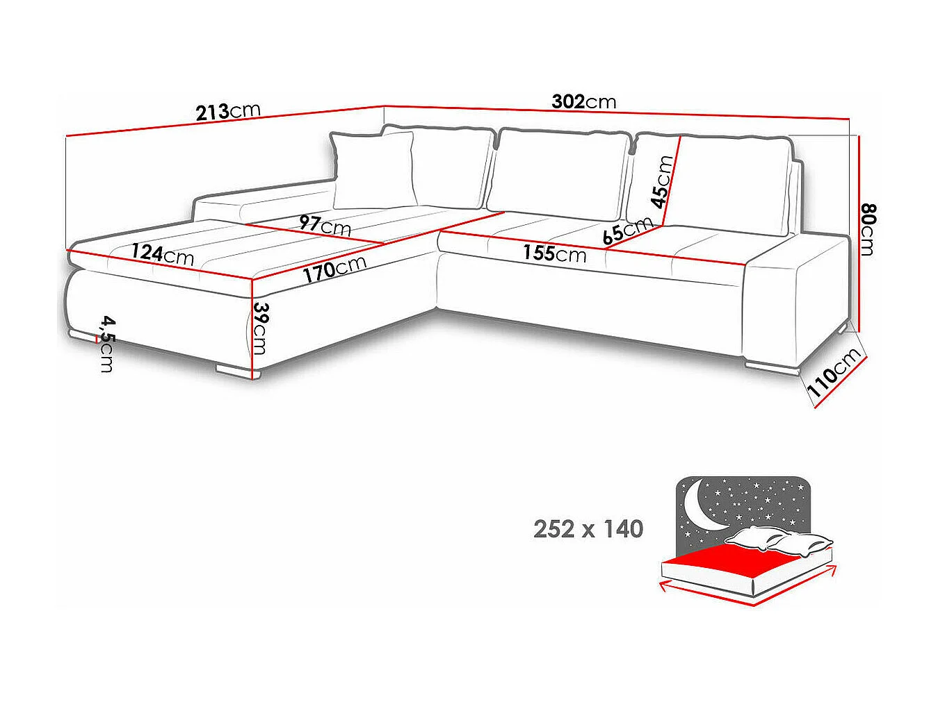 Sofá rinconero Comfivo 147, De color marrón claro, Función de descanso, Almacenaje, 302cm