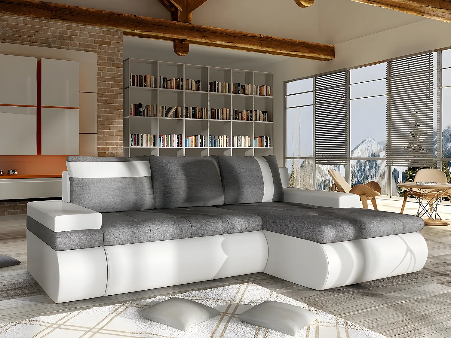 Sofá de canto Temple 101, Cinzento, Funcionalidade de dormir