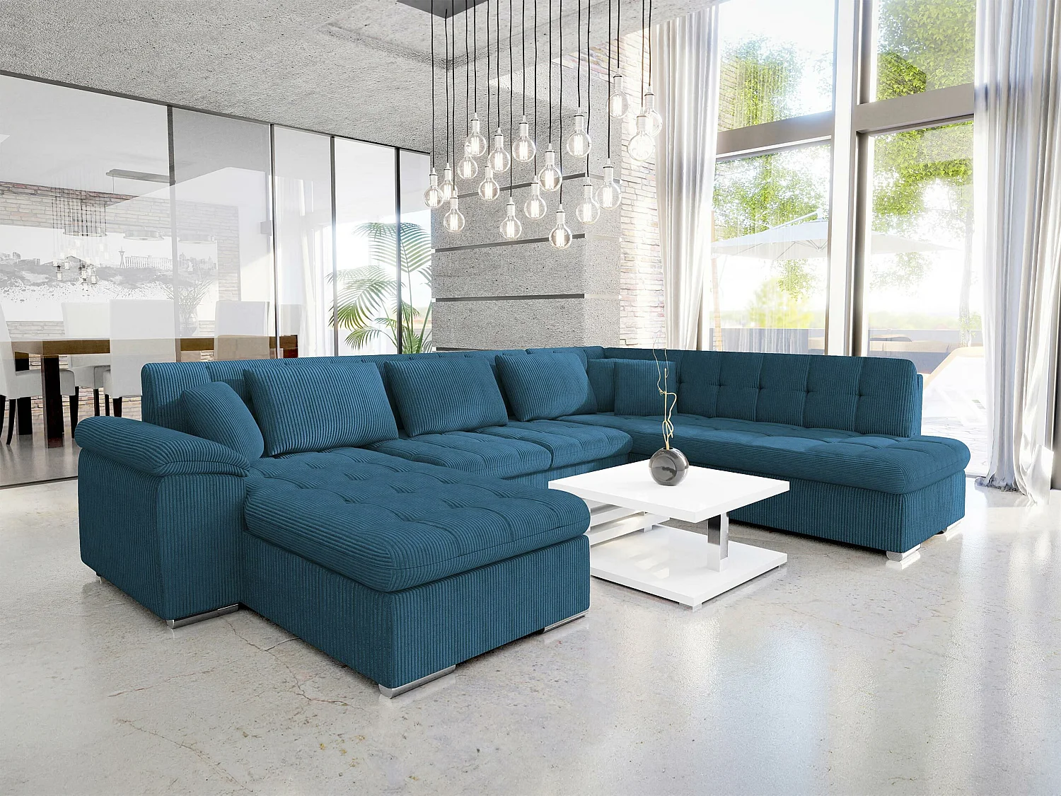 Canapé d'angle Comfivo Gemma, Bleu, Disponible, 348x205x76cm