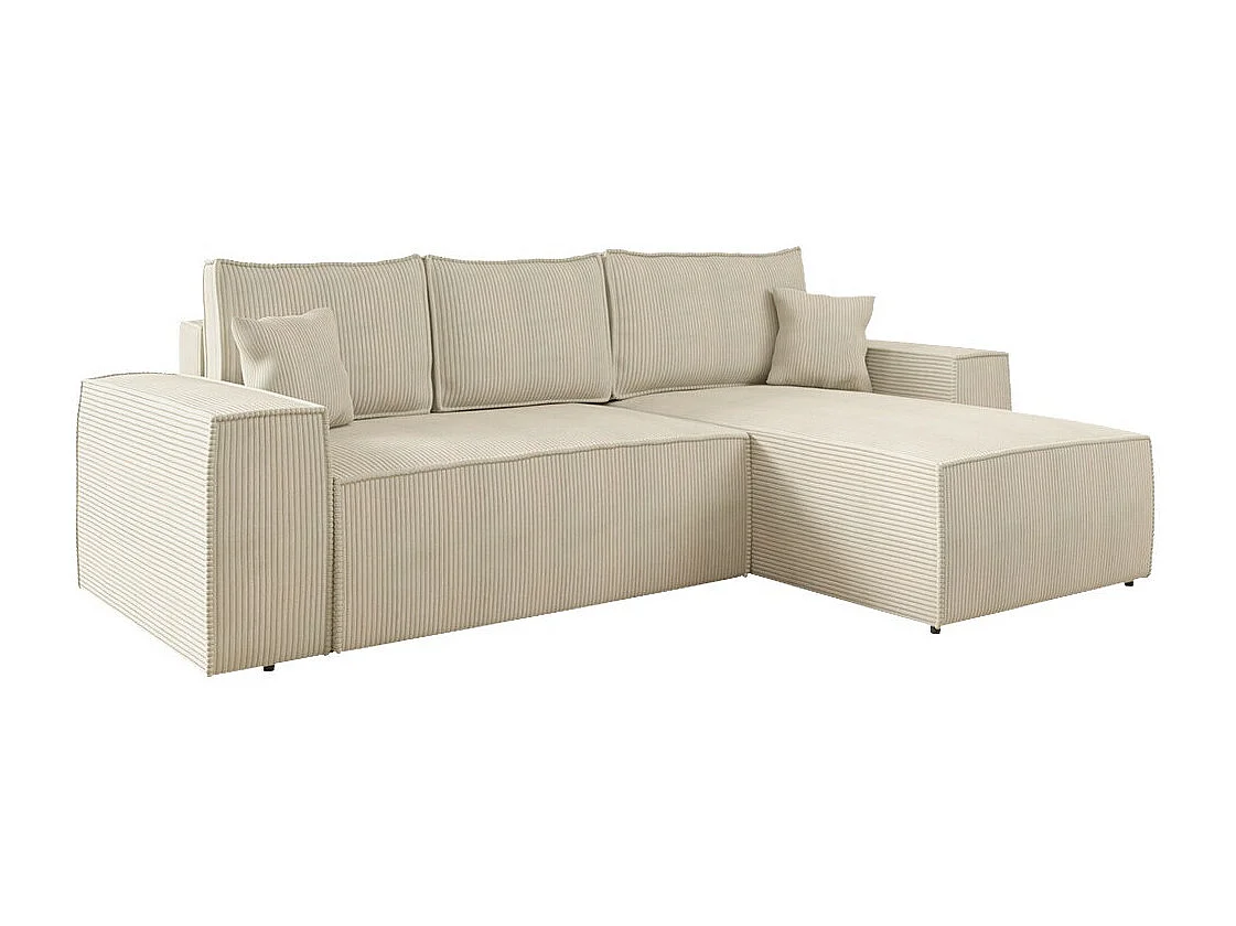 Canapé d'angle Clovis 108, Brun clair, Fonction de couchage, Boîte de literie, 279x174cm