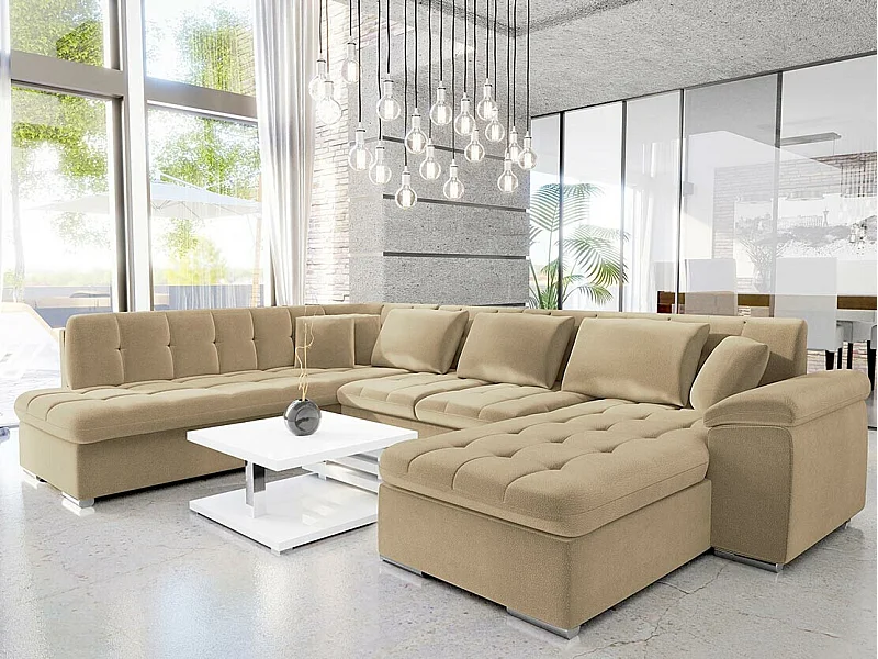 Canapé d'angle Comfivo 180, Brun clair, Fonction de couchage, 348x205x76cm