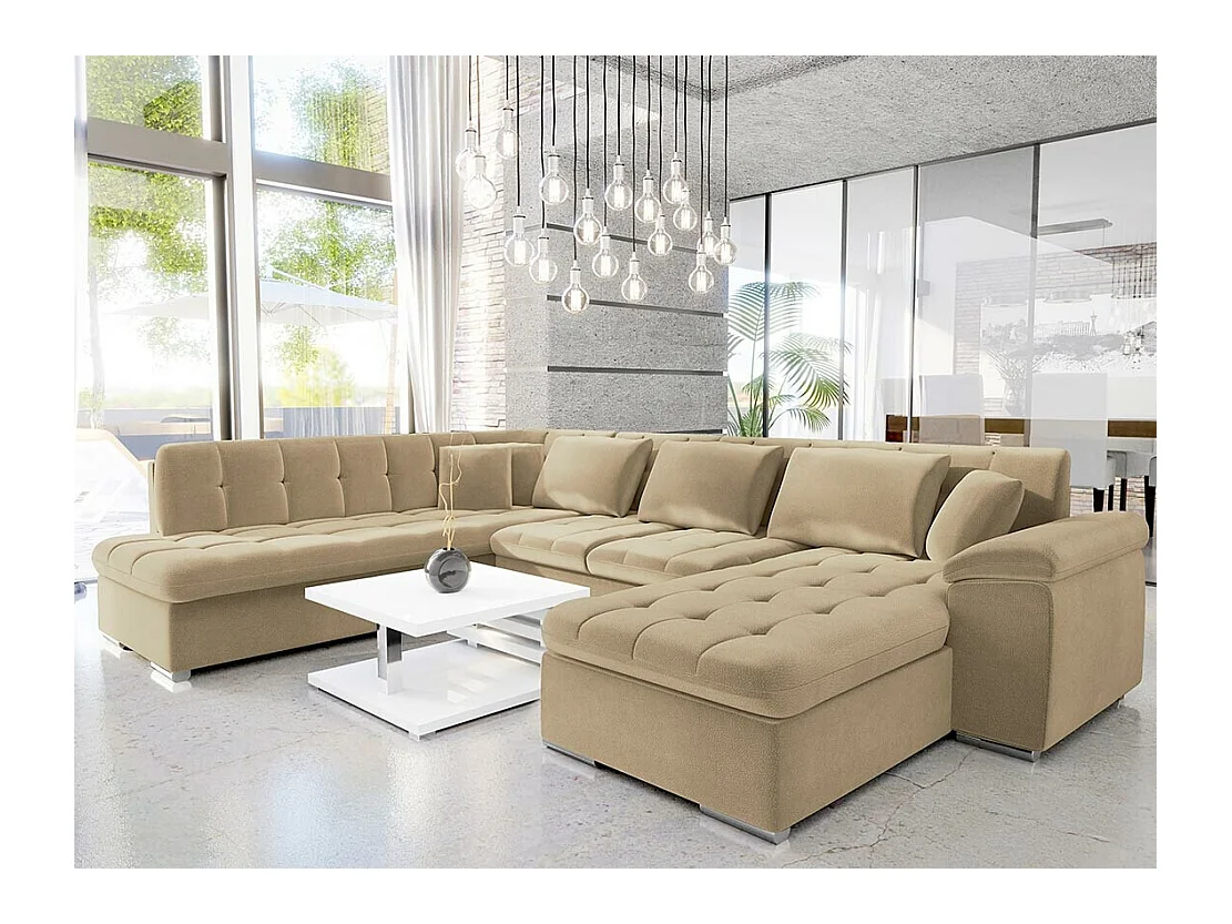 Canapé d'angle Comfivo 180, Brun clair, Fonction de couchage, 348x205x76cm