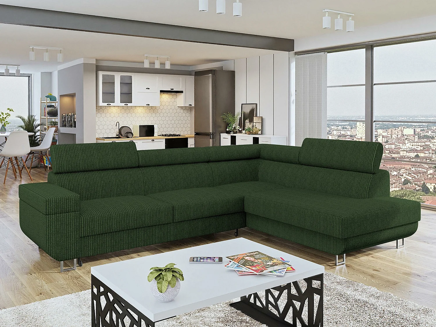 Canapé d'angle Comfivo Liberta, Vert, Disponible, 253x188x71cm
