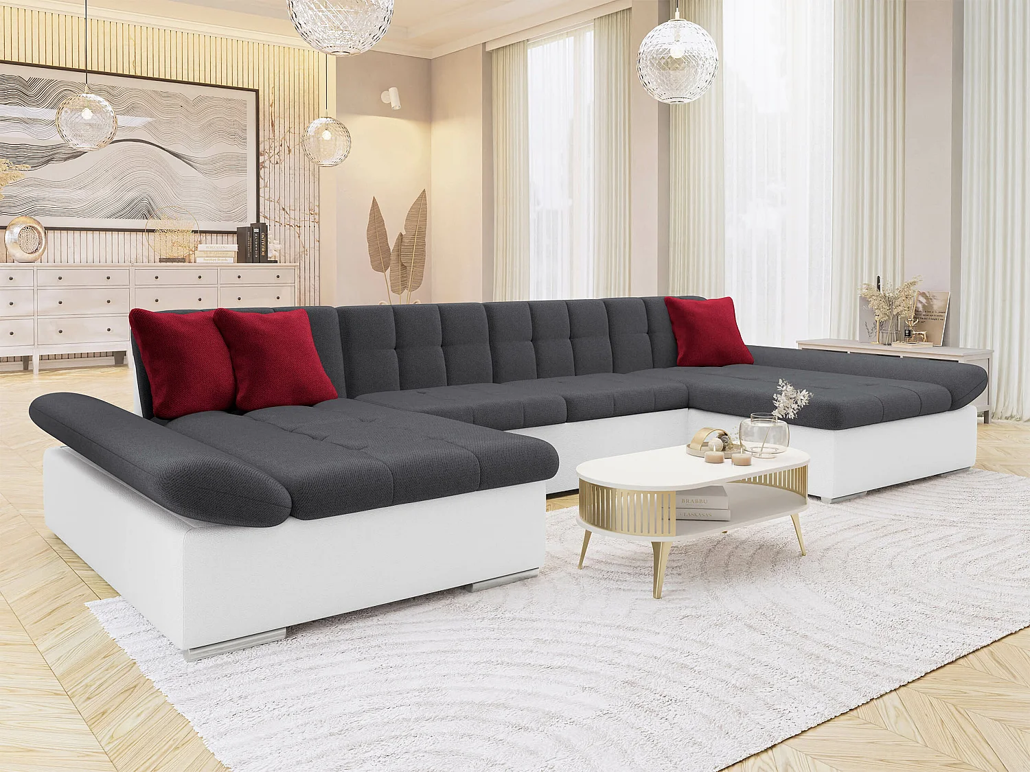 Sofá rinconero Comfivo 155, Gris, Función de descanso, Almacenaje, 360x160x75cm