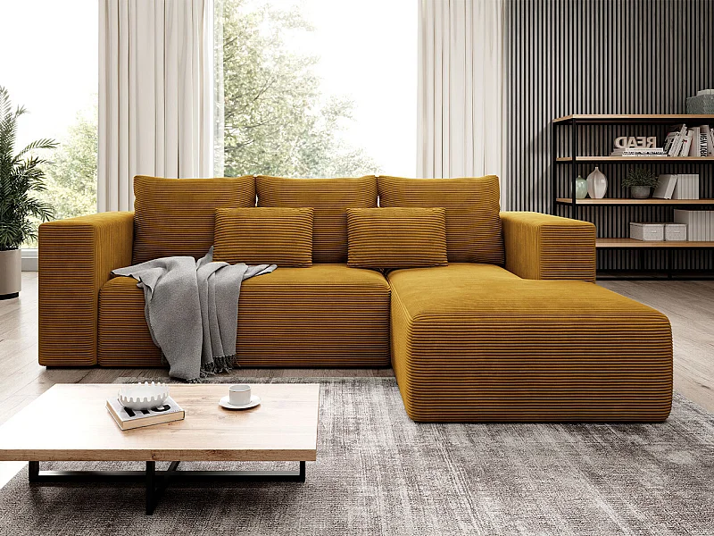 Sofá rinconero Arvada 116, Amarillo, Función de descanso, Almacenaje, 255x161x91cm