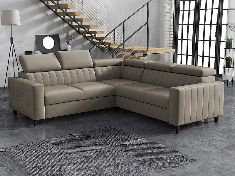 Sofá rinconero Columbus 201, De color marrón claro, Función de descanso, Almacenaje, 80cm