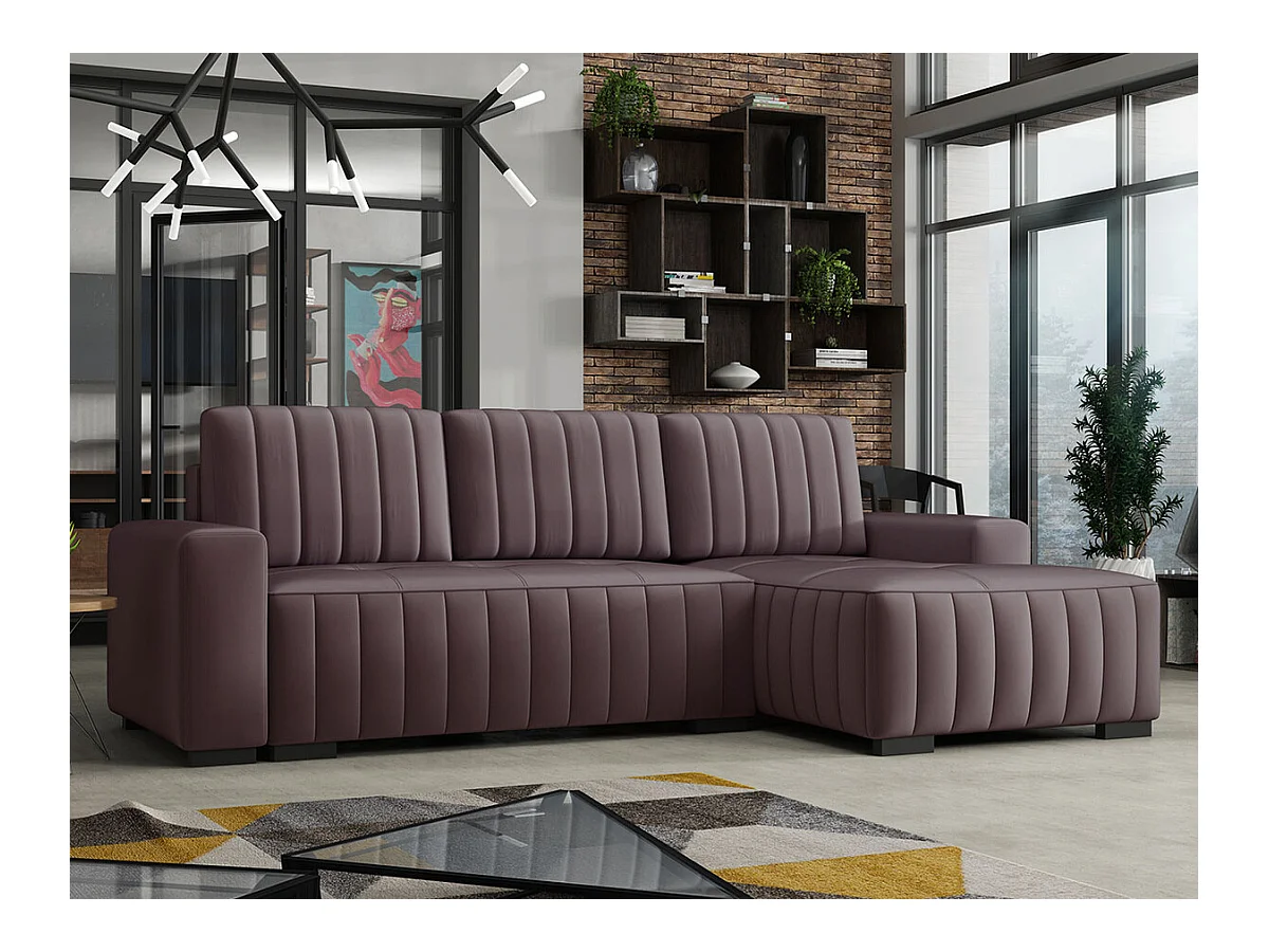 Canapé d'angle Columbus 154, Pourpre, Fonction de couchage, Boîte de literie, 240x140cm