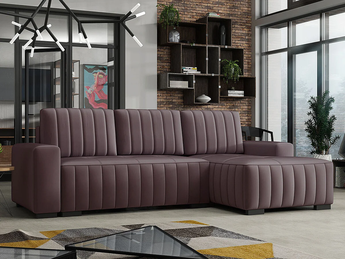 Canapé d'angle Columbus 154, Pourpre, Fonction de couchage, Boîte de literie, 240x140cm