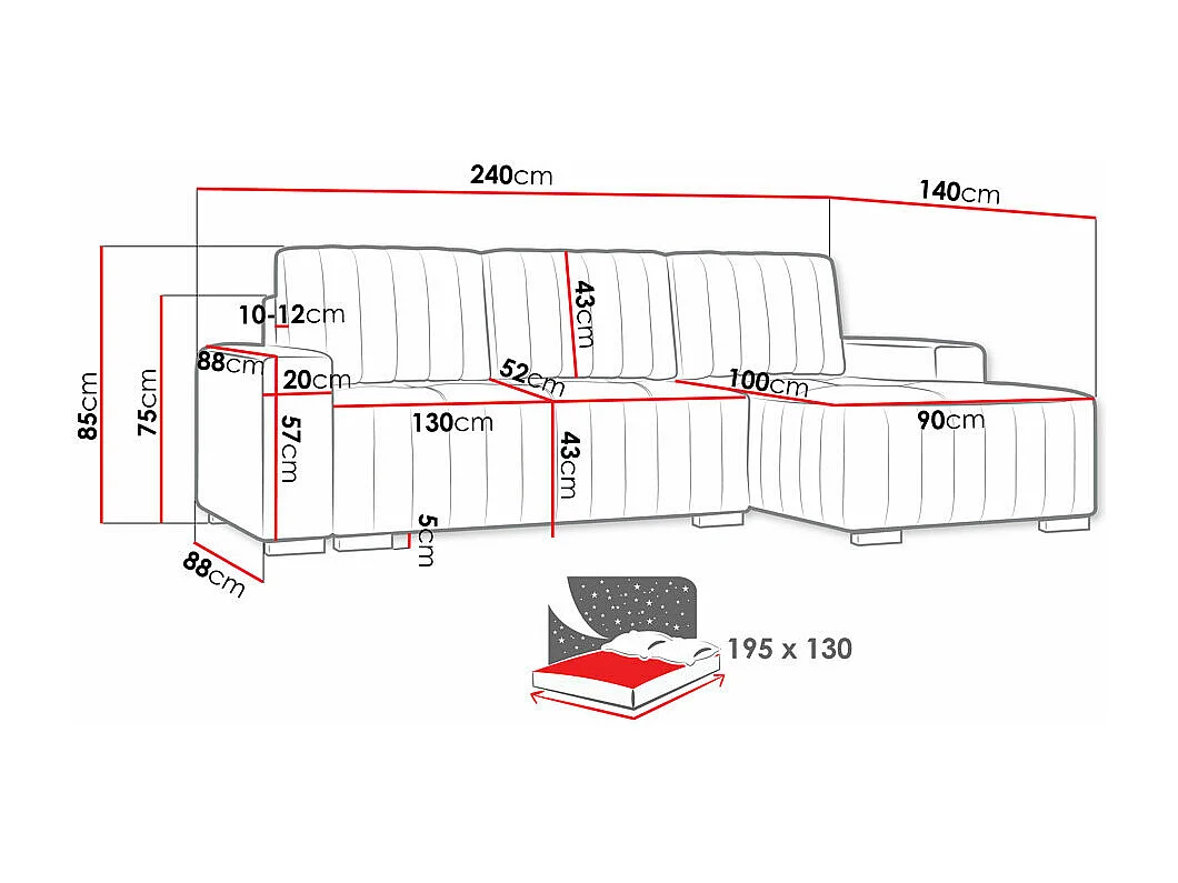 Canapé d'angle Columbus 154, Pourpre, Fonction de couchage, Boîte de literie, 240x140cm