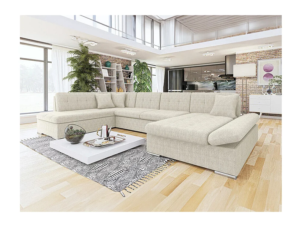 Canapé d'angle Comfivo 150, Brun clair, Fonction de couchage, Boîte de literie, 345x205cm