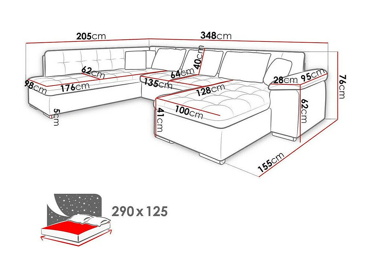 Sofá rinconero Comfivo 180, Verde, Función de descanso, 348x205x76cm