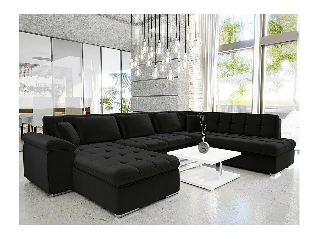 Canapé d'angle Comfivo 114, Noir, Fonction de couchage, Boîte de literie, 348x205x76cm