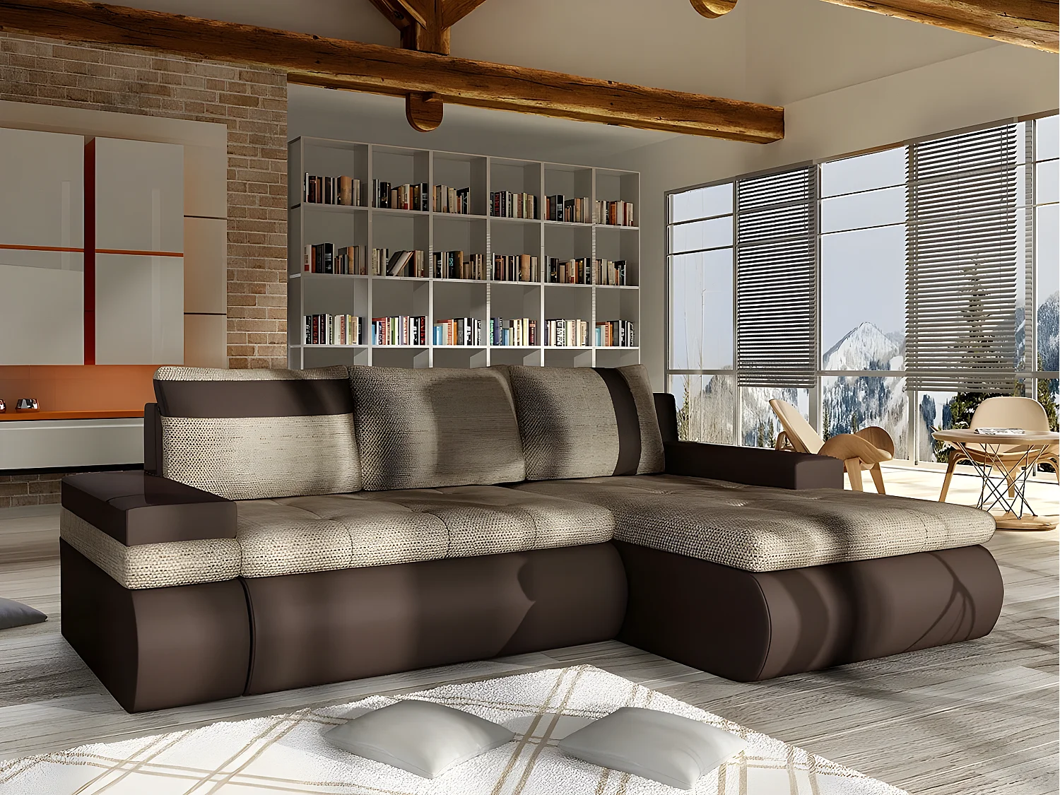 Sofá rinconero Temple 101, Marrón, Función de descanso, Almacenaje, 245x182x90cm