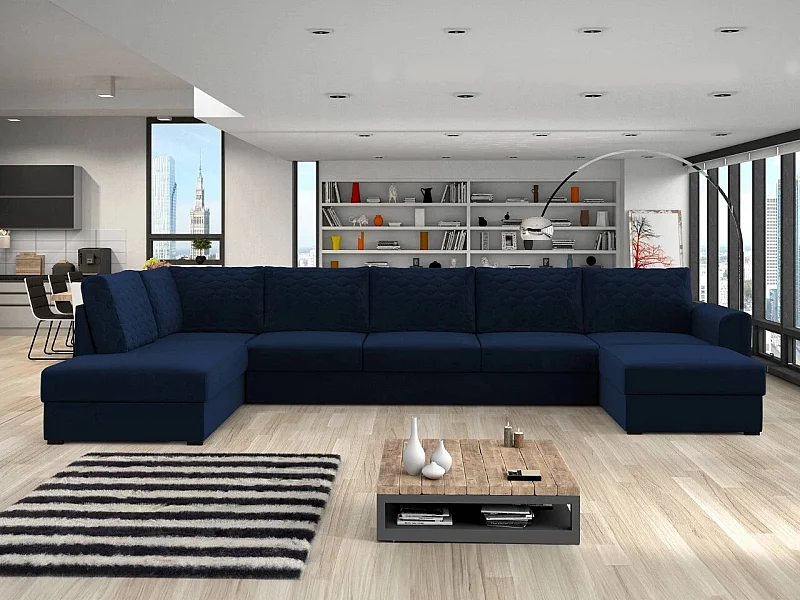 Sofá rinconero Comfivo 191, Azul, Función de descanso, Almacenaje, 370x186x85cm