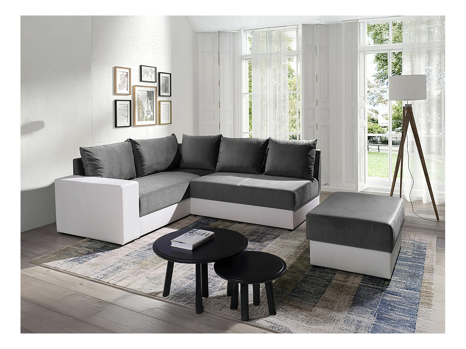 Canapé d'angle Providence 120, Gris, 209x188x84cm