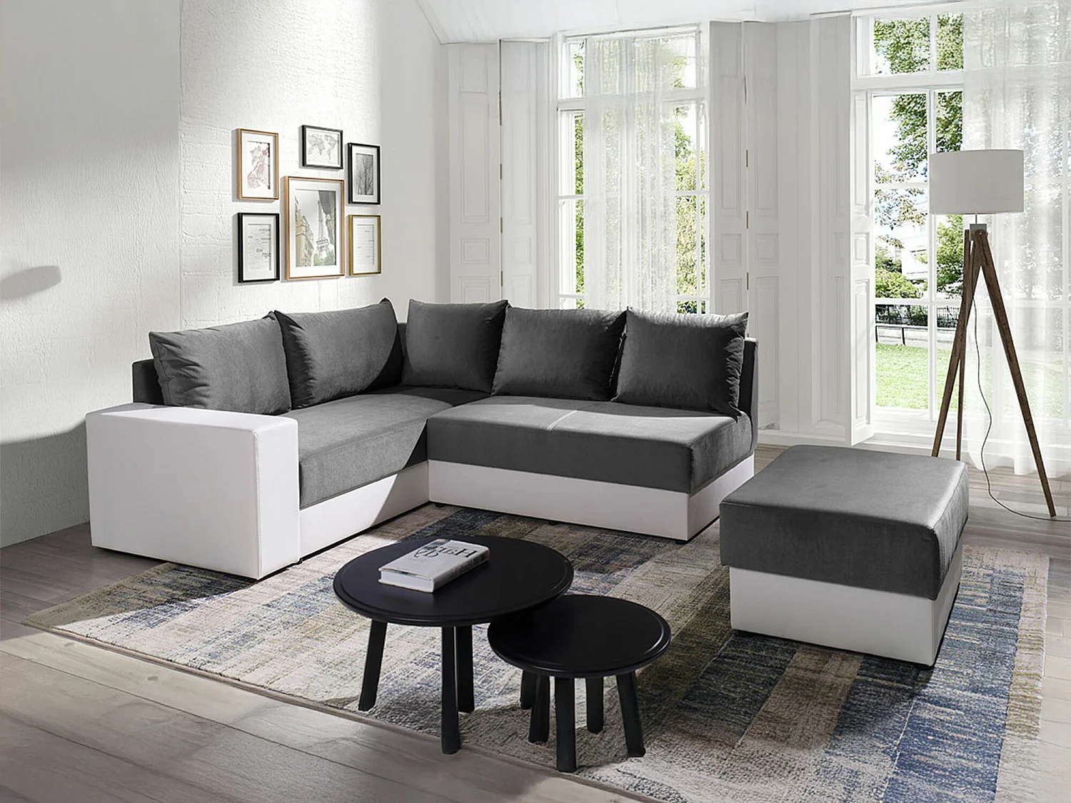 Canapé d'angle Providence 120, Gris, 209x188x84cm