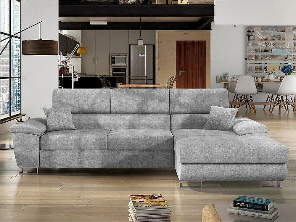Sofá rinconero Comfivo 192, Gris, Función de descanso, Caja de ropa de cama, 275x170x71cm