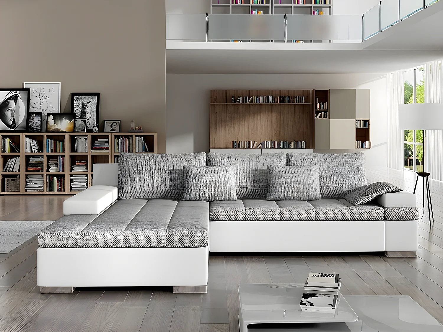 Canapé d'angle Comfivo 113, Gris, Disponible, 310x175x83cm