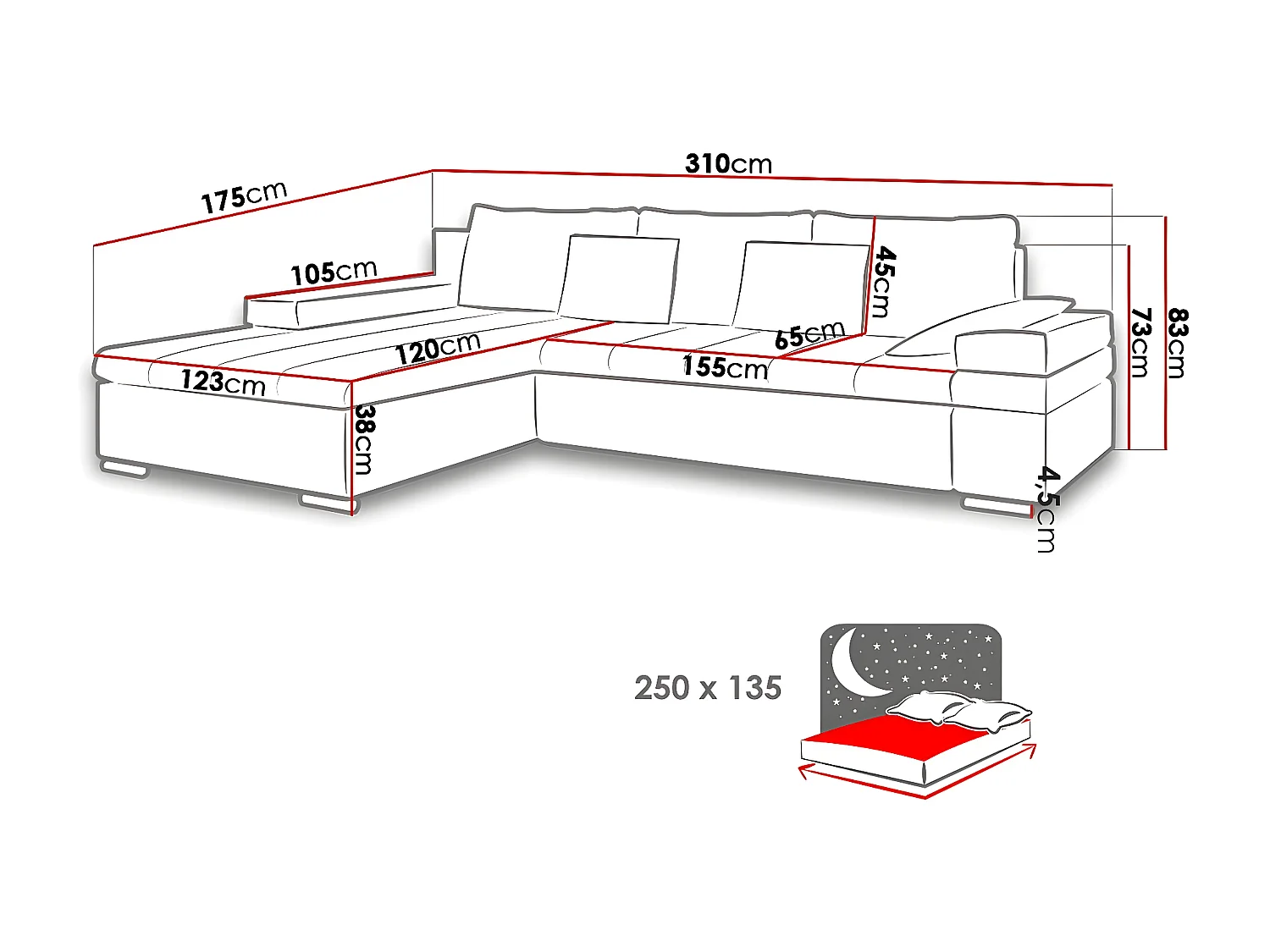 Canapé d'angle Comfivo 113, Gris, Disponible, 310x175x83cm