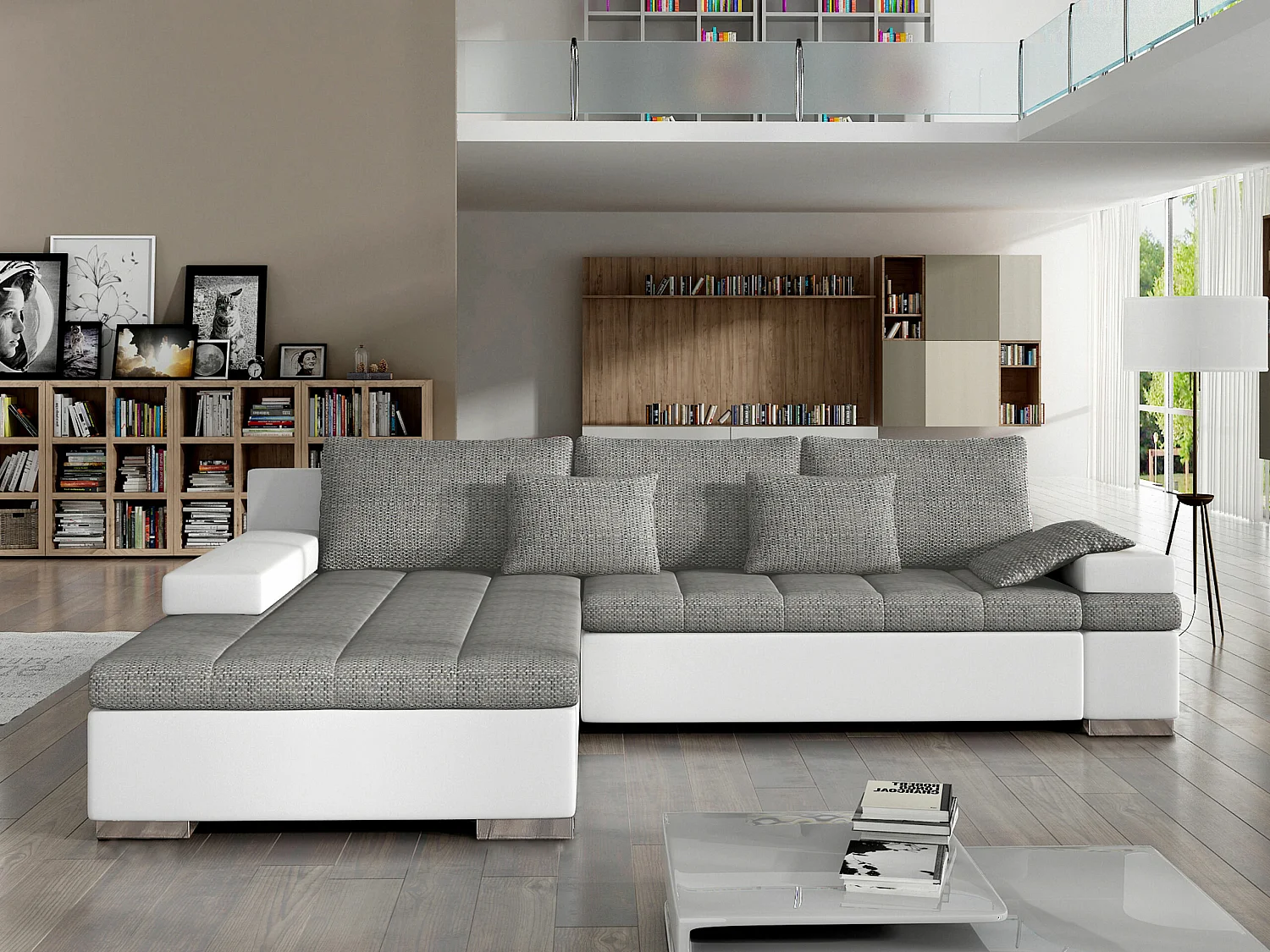 Canapé d'angle Comfivo 113, Gris, Disponible, 310x175x83cm