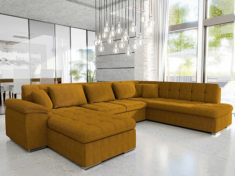 Sofá rinconero Comfivo 114, Amarillo, Función de descanso, Almacenaje, 348x205x76cm