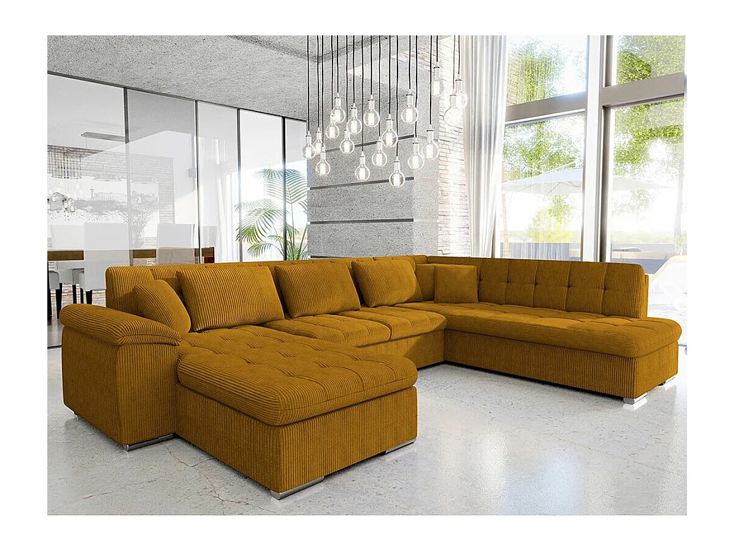 Canapé d'angle Comfivo 114, Jaune, Fonction de couchage, Boîte de literie, 348x205x76cm