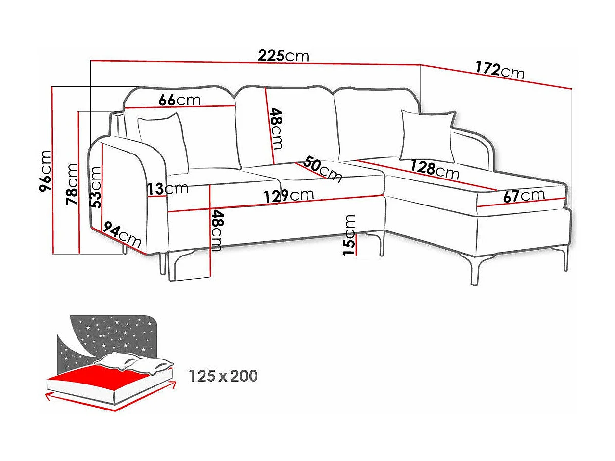 Canapé d'angle Torlua 103, Rose, Fonction de couchage, Boîte de literie, 225x172x96cm