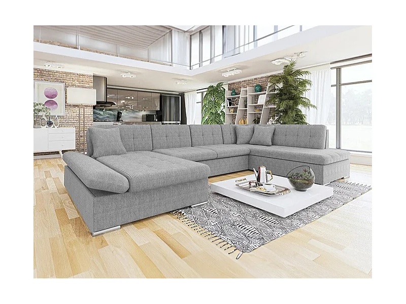 Sofá rinconero Comfivo 150, Gris, Función de descanso, Almacenaje, 345x205x76cm