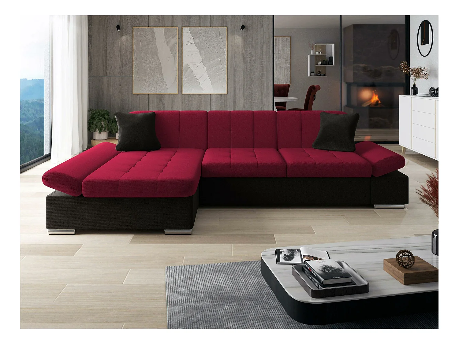 Divano angolare Comfivo 219, Rosso, Senza, 278x161x76cm