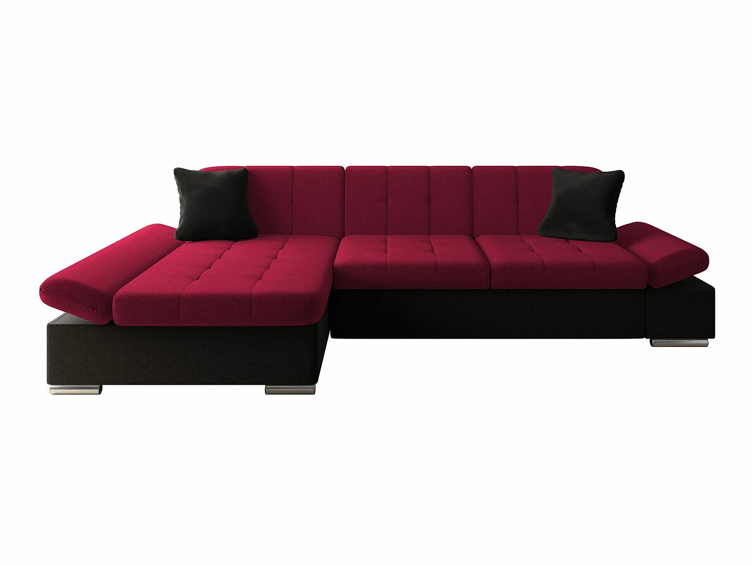 Canapé d'angle 2 places en tissu rouge 278x161x76 cm