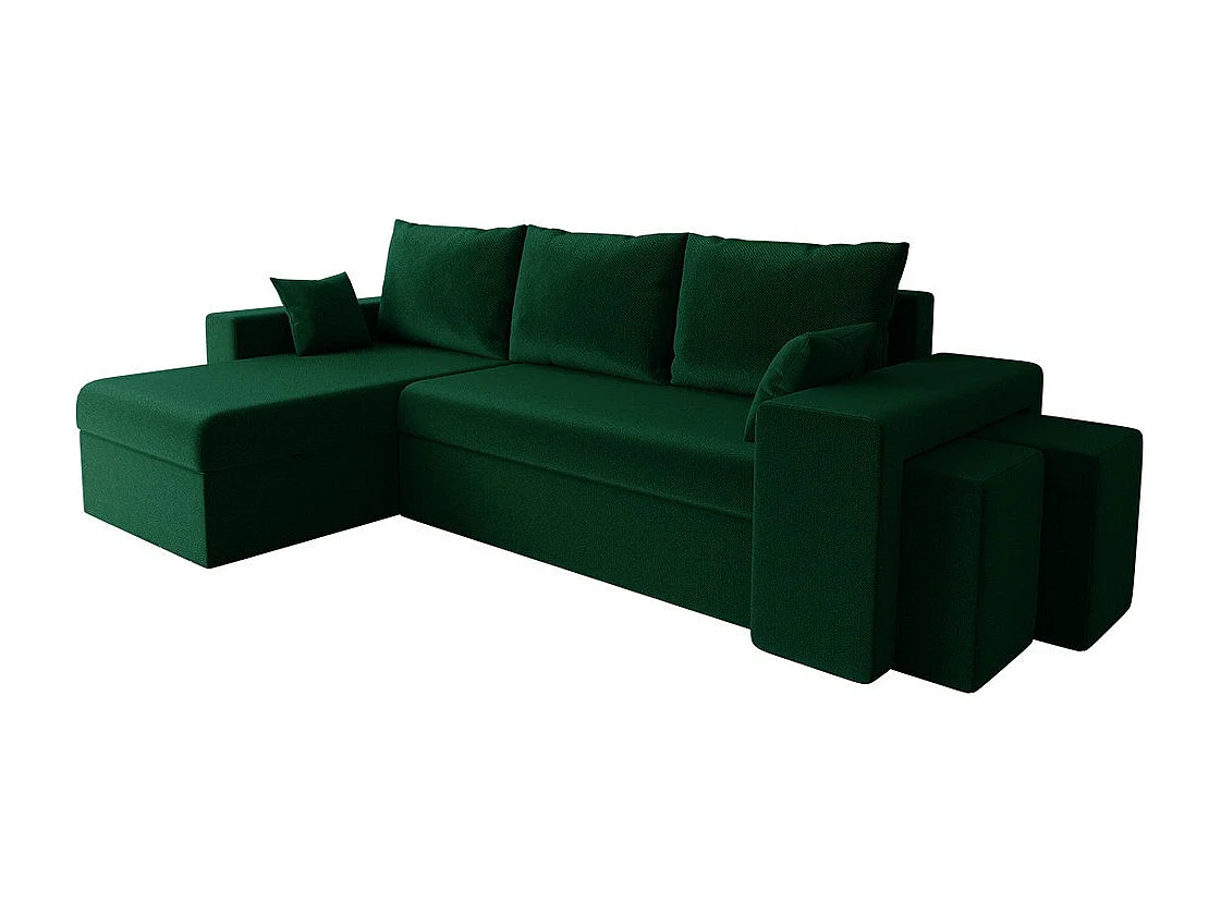 Sofá rinconero Memphis 129, Verde, Función de descanso, Almacenaje, 256x139x80cm