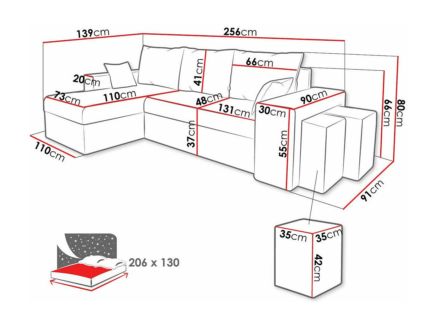 Sofá rinconero Memphis 129, Verde, Función de descanso, Almacenaje, 256x139x80cm
