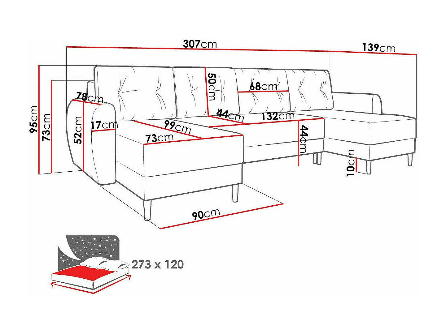 Sofá de canto Memphis 110, Cinzento, Funcionalidade de dormir