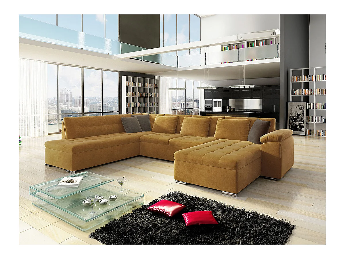 Canapé d'angle Comfivo 114, Jaune, Fonction de couchage, Boîte de literie, 348x205x76cm