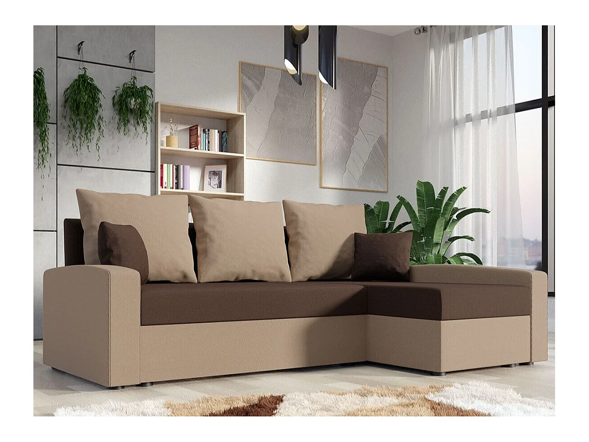 Canapé d'angle Memphis 122, Marron, Fonction de couchage, Boîte de literie, 232x139x83cm