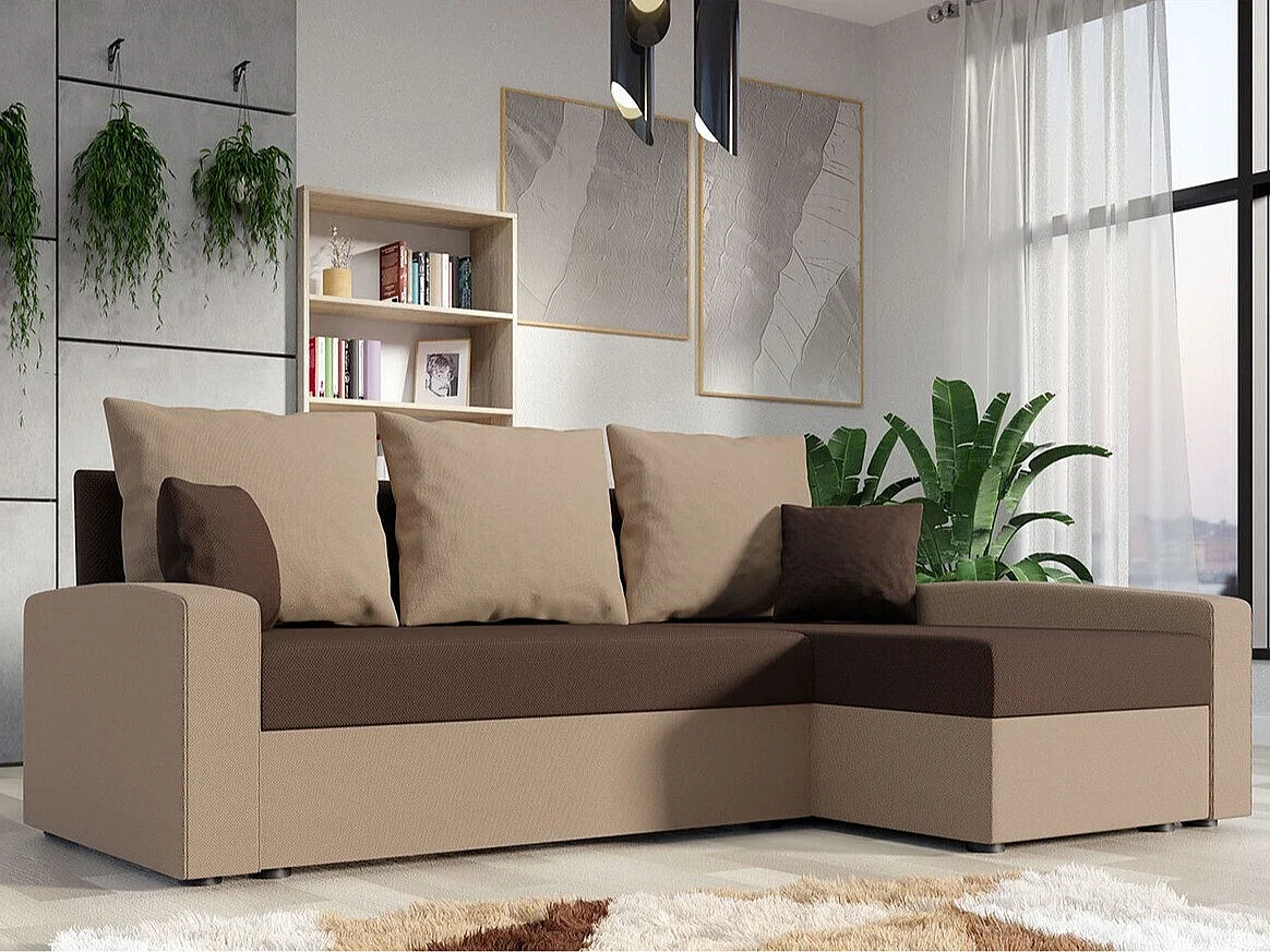 Sofá rinconero Memphis 122, Marrón, Función de descanso, Almacenaje, 232x139x83cm