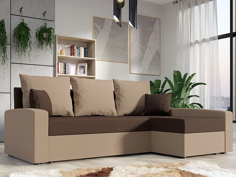 Sofá rinconero Memphis 122, Marrón, Función de descanso, Almacenaje, 232x139x83cm