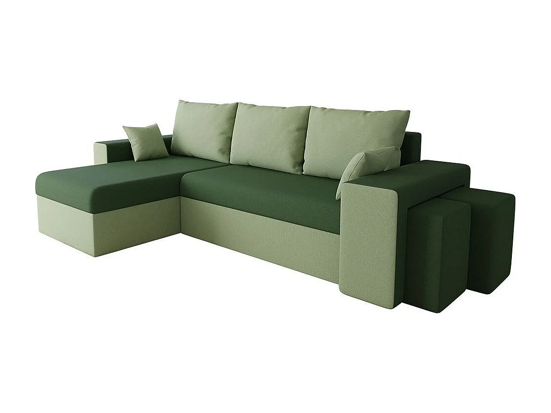 Sofá rinconero Memphis 124, Verde, Función de descanso, Almacenaje, 256x139x80cm