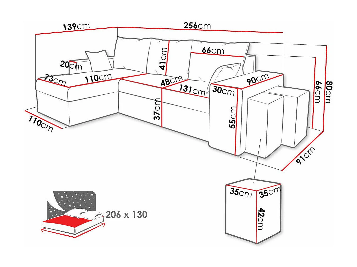 Sofá rinconero Memphis 124, Verde, Función de descanso, Almacenaje, 256x139x80cm