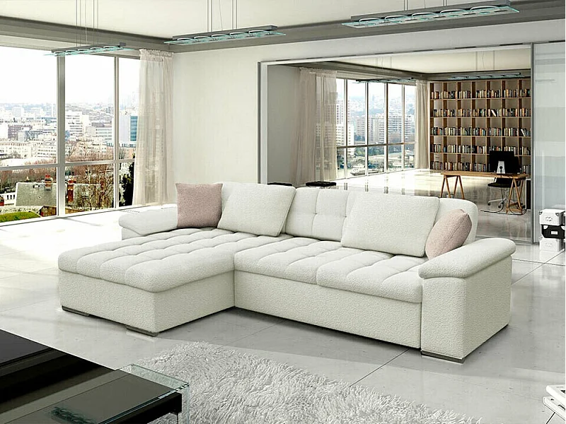 Sofá rinconero Comfivo 181, Blanco, Función de descanso, Almacenaje, 280x160x76cm