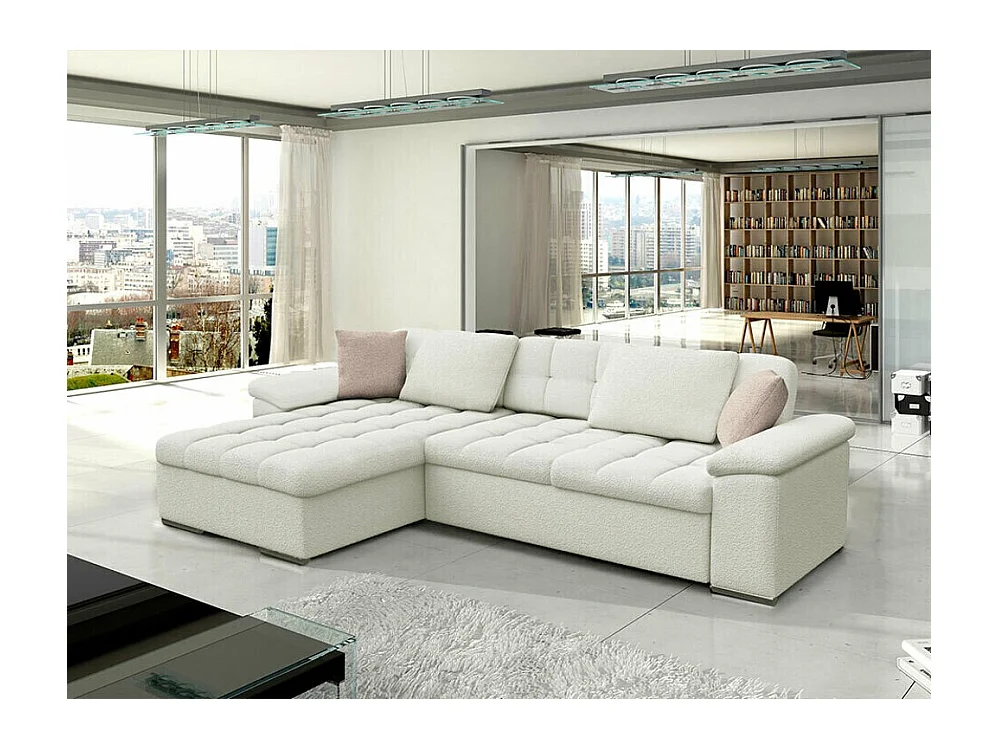 Canapé d'angle Comfivo 181, Blanc, Fonction de couchage, Boîte de literie, 280x160x76cm