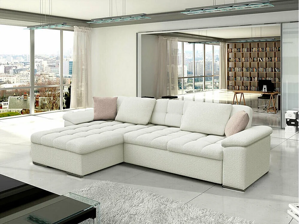 Sofá rinconero Comfivo 181, Blanco, Función de descanso, Almacenaje, 280x160x76cm