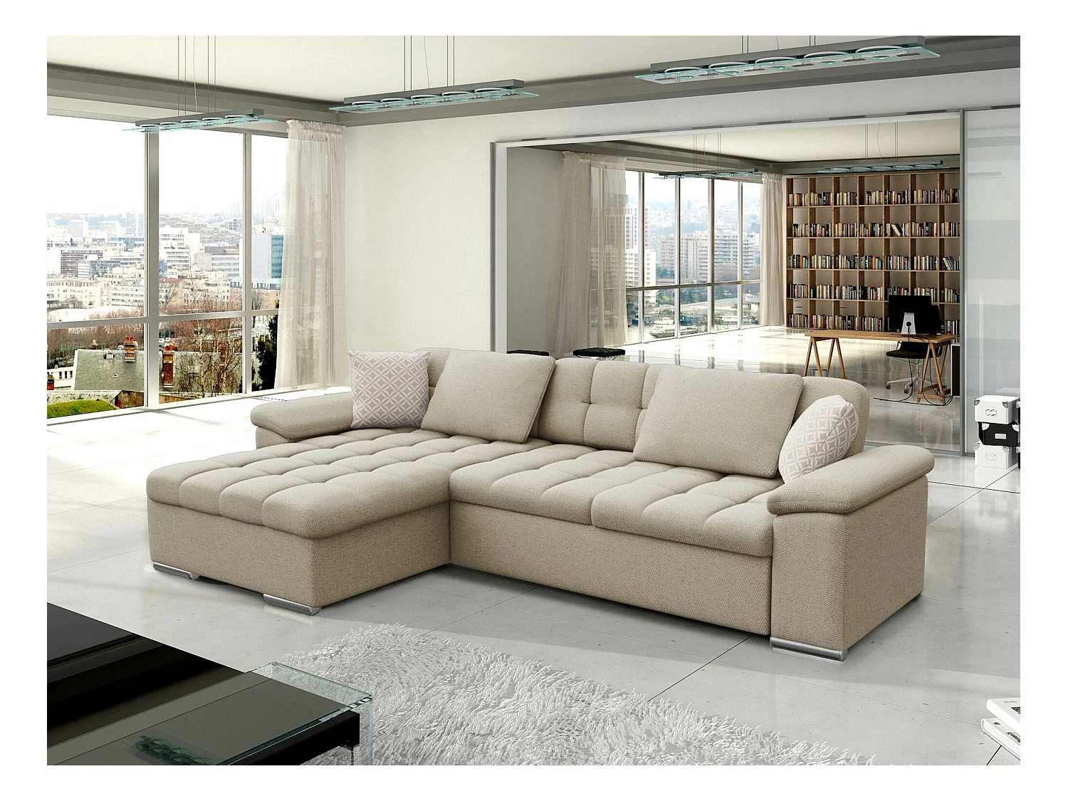 Canapé d'angle Comfivo 181, Brun clair, Fonction de couchage, Boîte de literie, 280x160cm