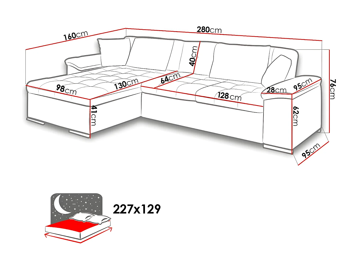 Canapé d'angle Comfivo 181, Brun clair, Disponible, 280x160x76cm