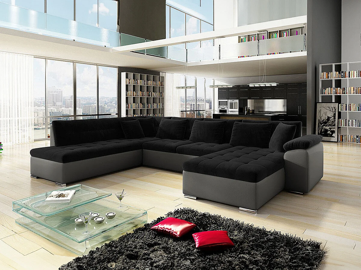 Canapé d'angle Comfivo 114, Noir, Disponible, 348x205x76cm