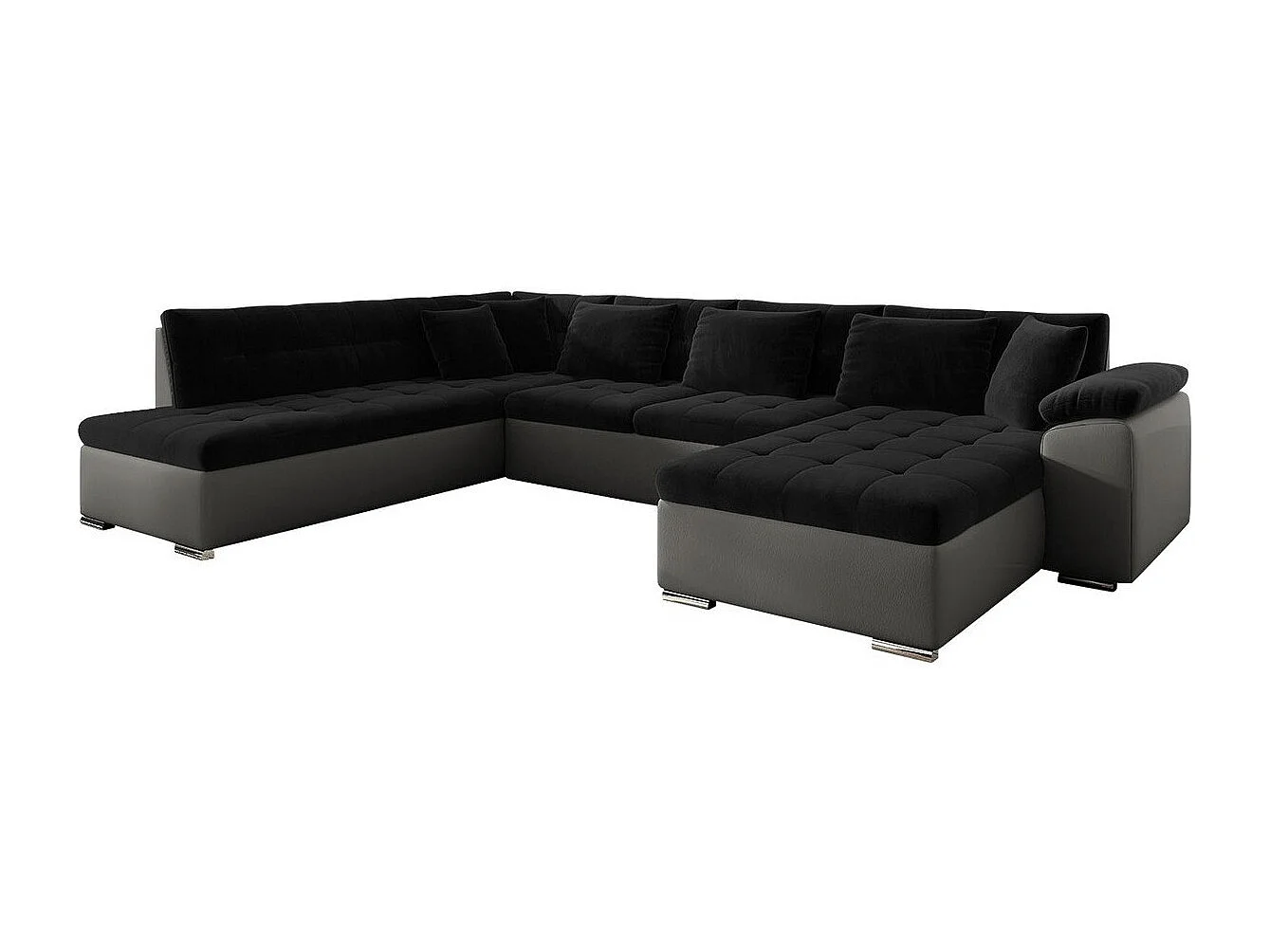 Sofá rinconero Comfivo Gemma, Negro, Función de descanso, Almacenaje, 348x205x76cm