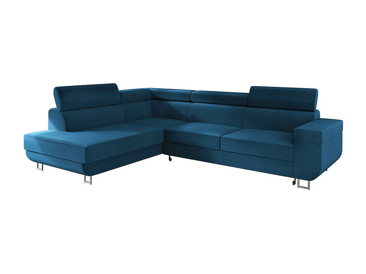 Canapé d'angle Comfivo 306, Bleu, Fonction de couchage, Boîte de literie, 253x188x71cm